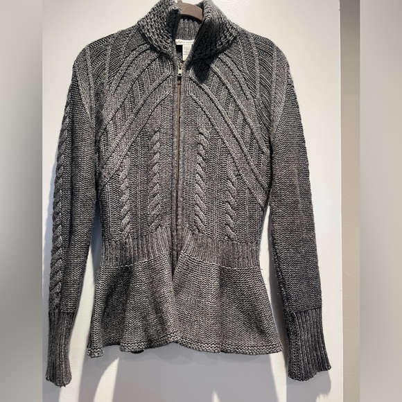 Autumn Cashmere Sweaters - Autumn Cashmere gray peplum zip up mock turtle neck sweater.